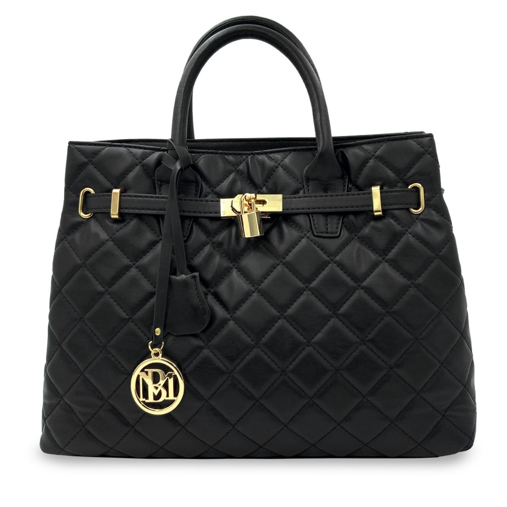 NWT Badgley Mischka Quilted Tote Bag with Front Lock n Key